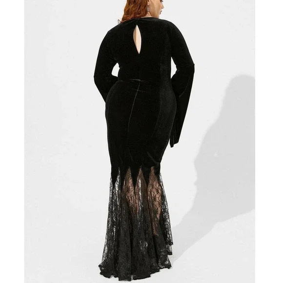 Torrid 4‎ (4X 26) Black Gothic Velvet Busty Costume Cosplay Maven Fluted Dress - Picture 3 of 4